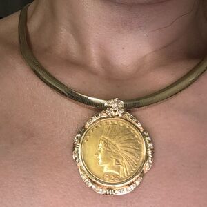 RARE 1926 22k Half Ounce American Eagle Coin Diamond Bezel Omega Necklace